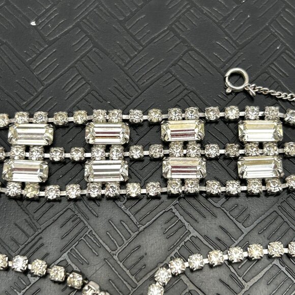 Vintage Rhinestone Jewelry Set Necklace Bracelet Earrings Bridal Prom Formal - Picture 8 of 12